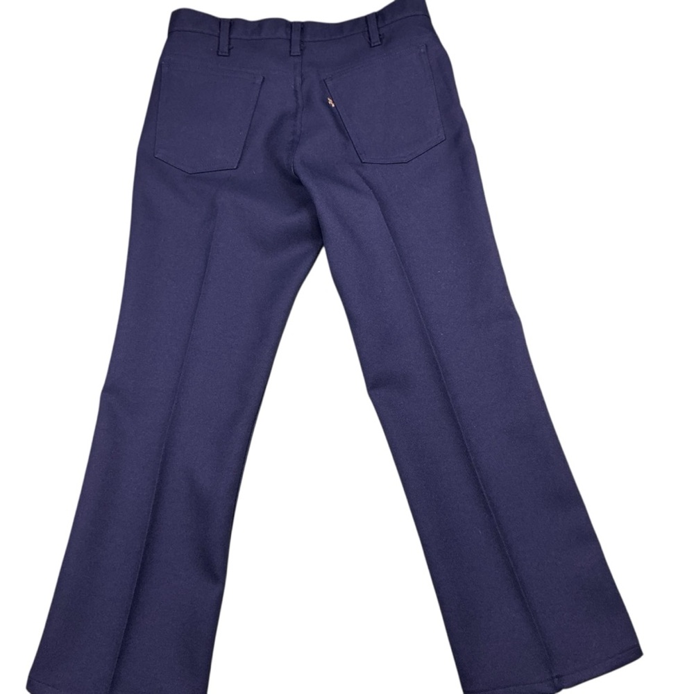 Vintage Levi’s 70s navy Dacron polyester straight leg trousers 32 x 27 USA made